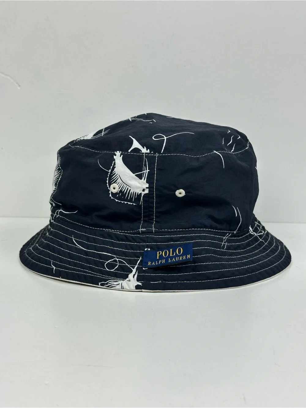 Polo by Ralph Lauren Reversible Cream Bucket Hat with Black Polo Player Logo